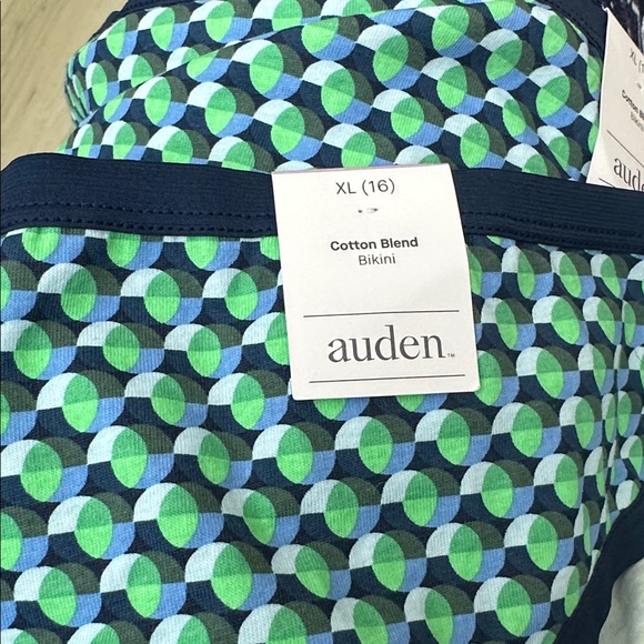 (2) Auden Navy-Trim Bikini Briefs with Blue & Green Geo Print - Picture 2 of 3